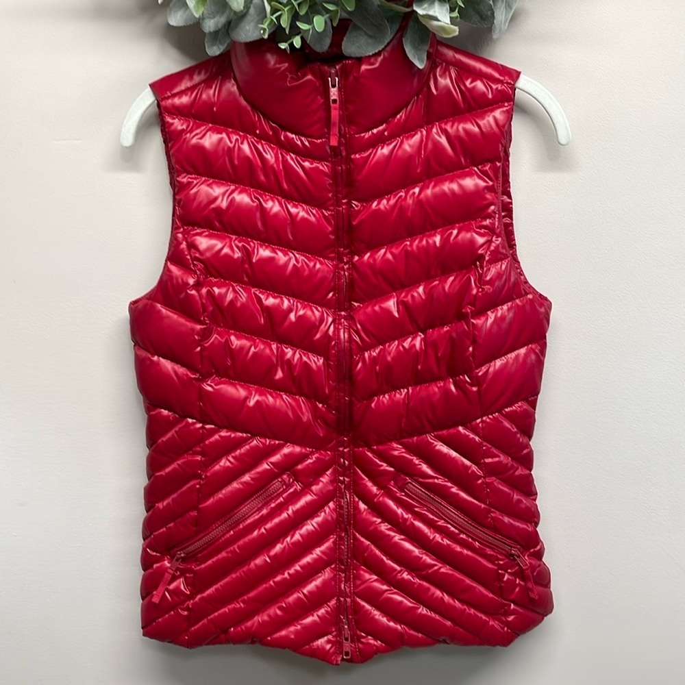 Talbots Puffer Vest Red Full Zip Quilted Down Filled XS